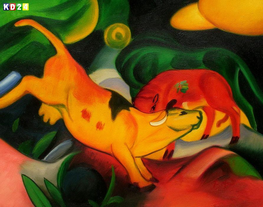 Franz Marc - Kühe gelb, rot, grün b83087 40x50cm handgemaltes Ölgemälde