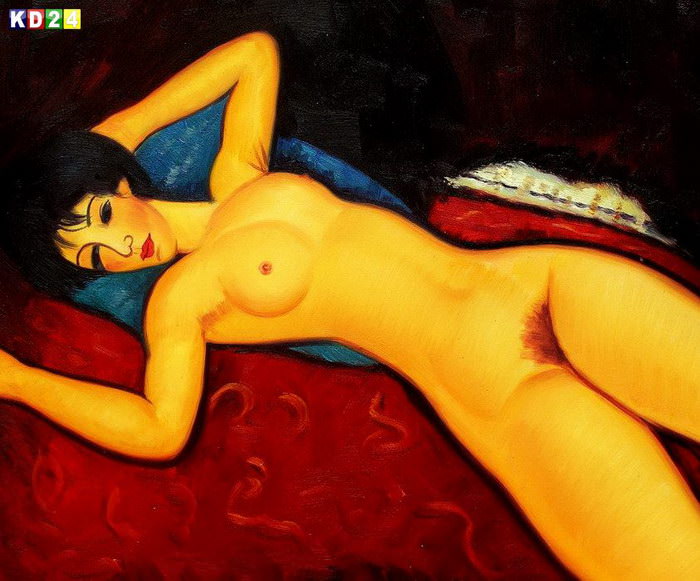 Amedeo Modigliani - Akt mit blauen Kissen c83150 50x60cm stilvolles Gemälde handgemalt