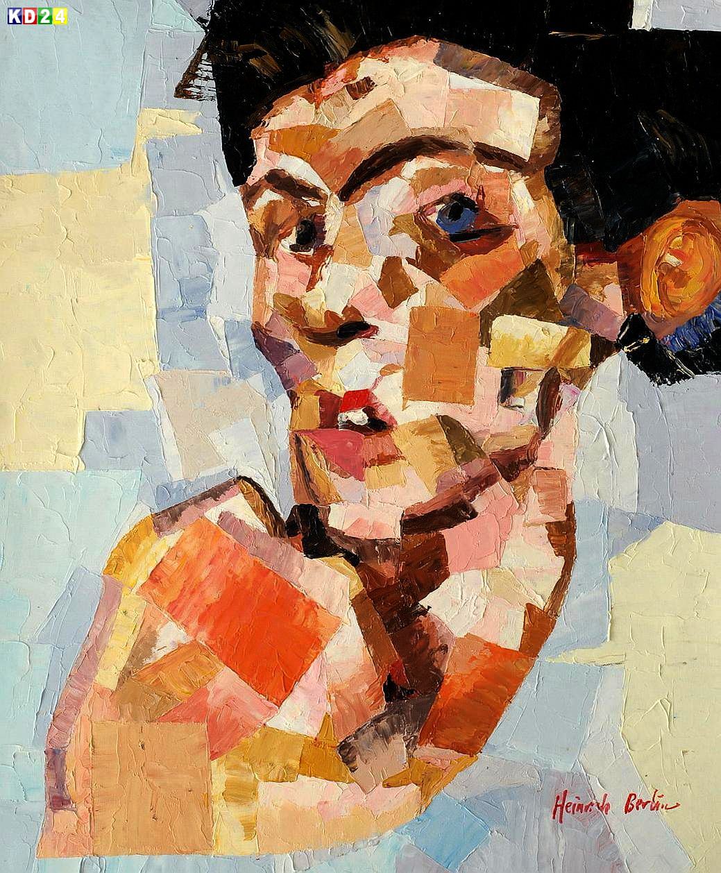 Homage an Schiele - Selbstporträt mit gesenktem Kopf c83490 50x60cm abstraktes Ölbild handgemalt
