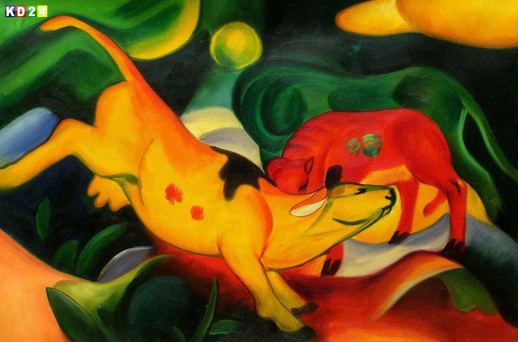 Franz Marc - Kühe gelb, rot, grün d83252 60x90cm handgemaltes Ölgemälde