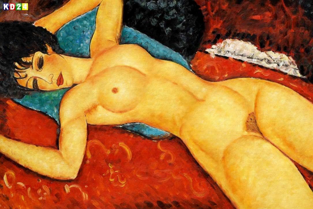 Amedeo Modigliani - Akt mit blauen Kissen d83498 60x90cm stilvolles Gemälde handgemalt Museumsqualität