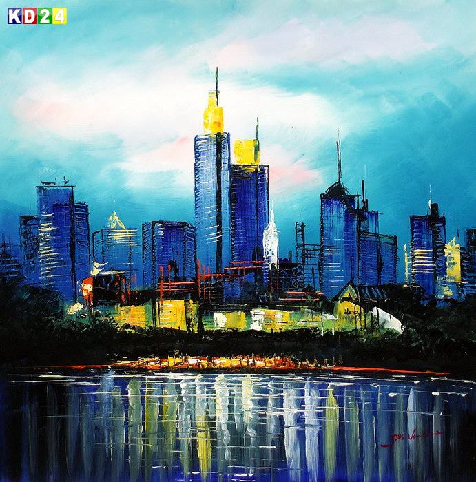 Modern Art Skyline Frankfurt am Main II g83335 80x80cm exzellentes Ölgemälde handgemalt