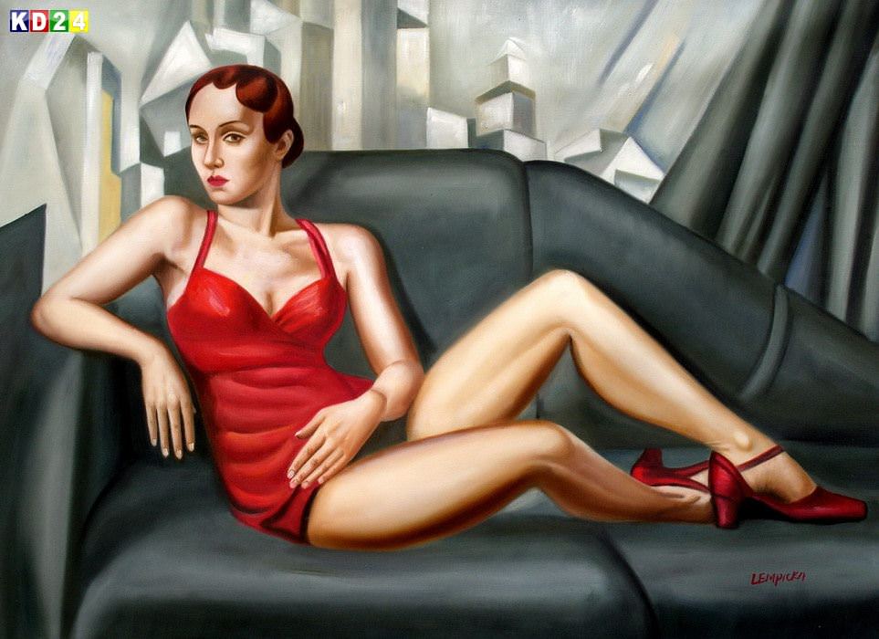 Homage of Tamara de Lempicka - Katerina im roten Kleid i83362 80x110cm Art Deco Ölbild