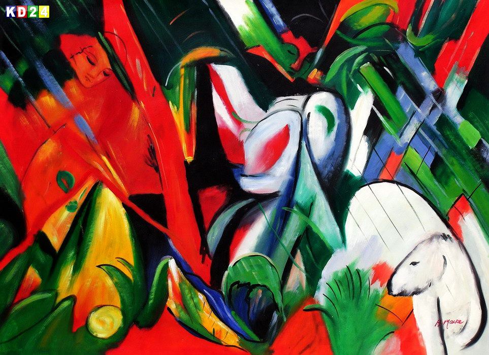 Franz Marc - Im Regen i83370 80x110cm exzellentes Ölgemälde handgemalt