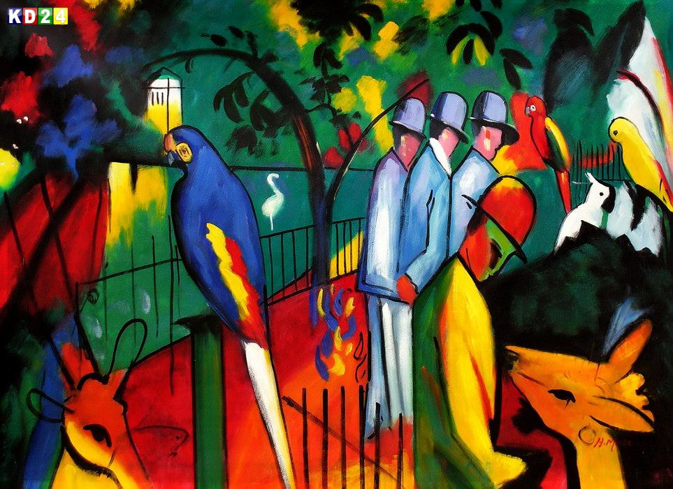 August Macke - Zoologischer Garten i83377 80x110cm exzellentes Ölgemälde handgemalt