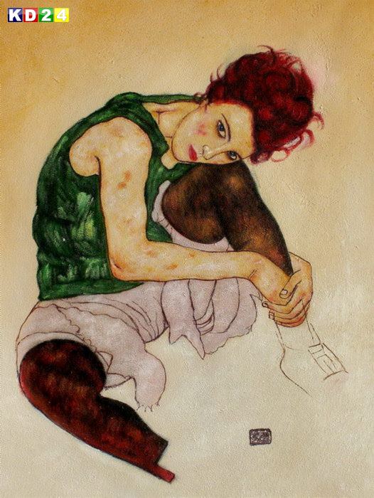 Egon Schiele - Die Frau des Künstlers a81964 30x40cm exzellentes Ölgemälde