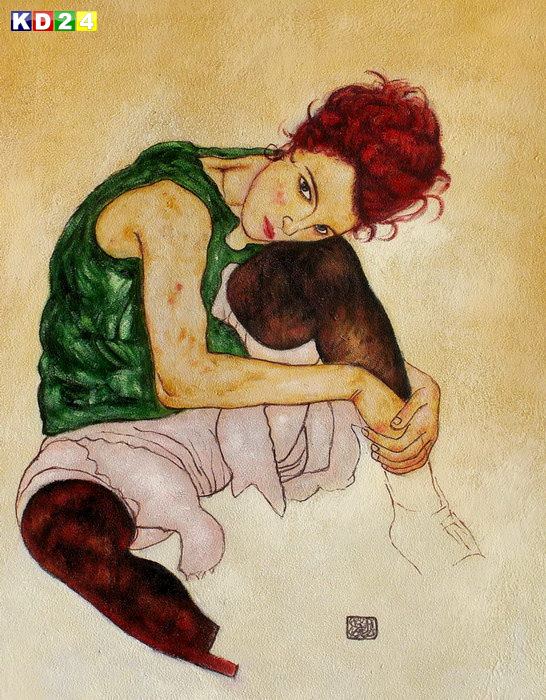 Egon Schiele - Die Frau des Künstlers b82037 40x50cm exzellentes Ölgemälde