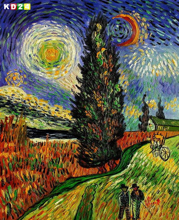 Vincent van Gogh - Sternenhimmel und Zypresse b82656 40x50cm Ölbild handgemalt