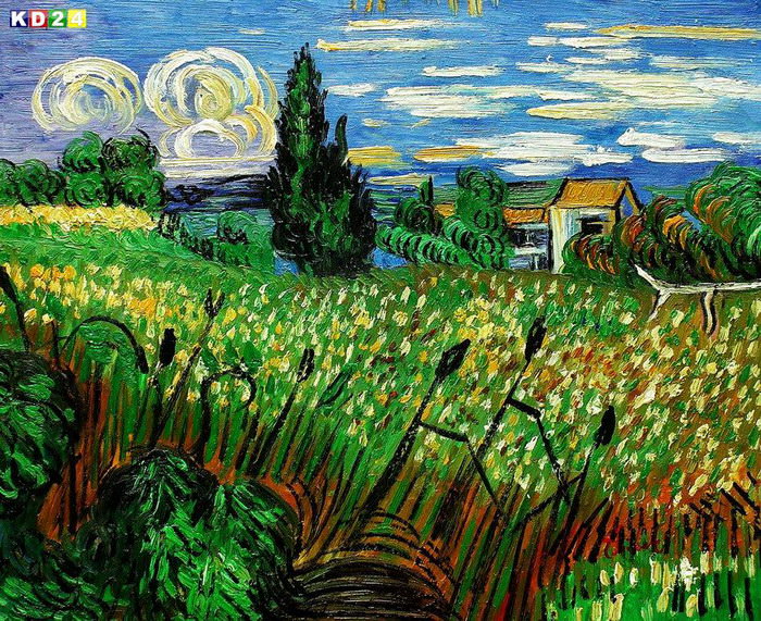 Vincent van Gogh - Grünes Kornfeld mit Zypresse b82658 40x50cm Ölbild handgemalt