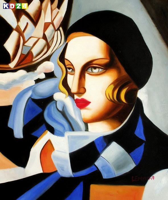 Homage of Tamara de Lempicka - Der blaue Schal c82674 50x60cm Ölbild handgemalt
