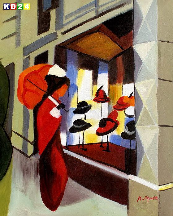 August Macke - Der Hutladen c82682 50x60cm Expressionismus Ölgemälde handgemalt