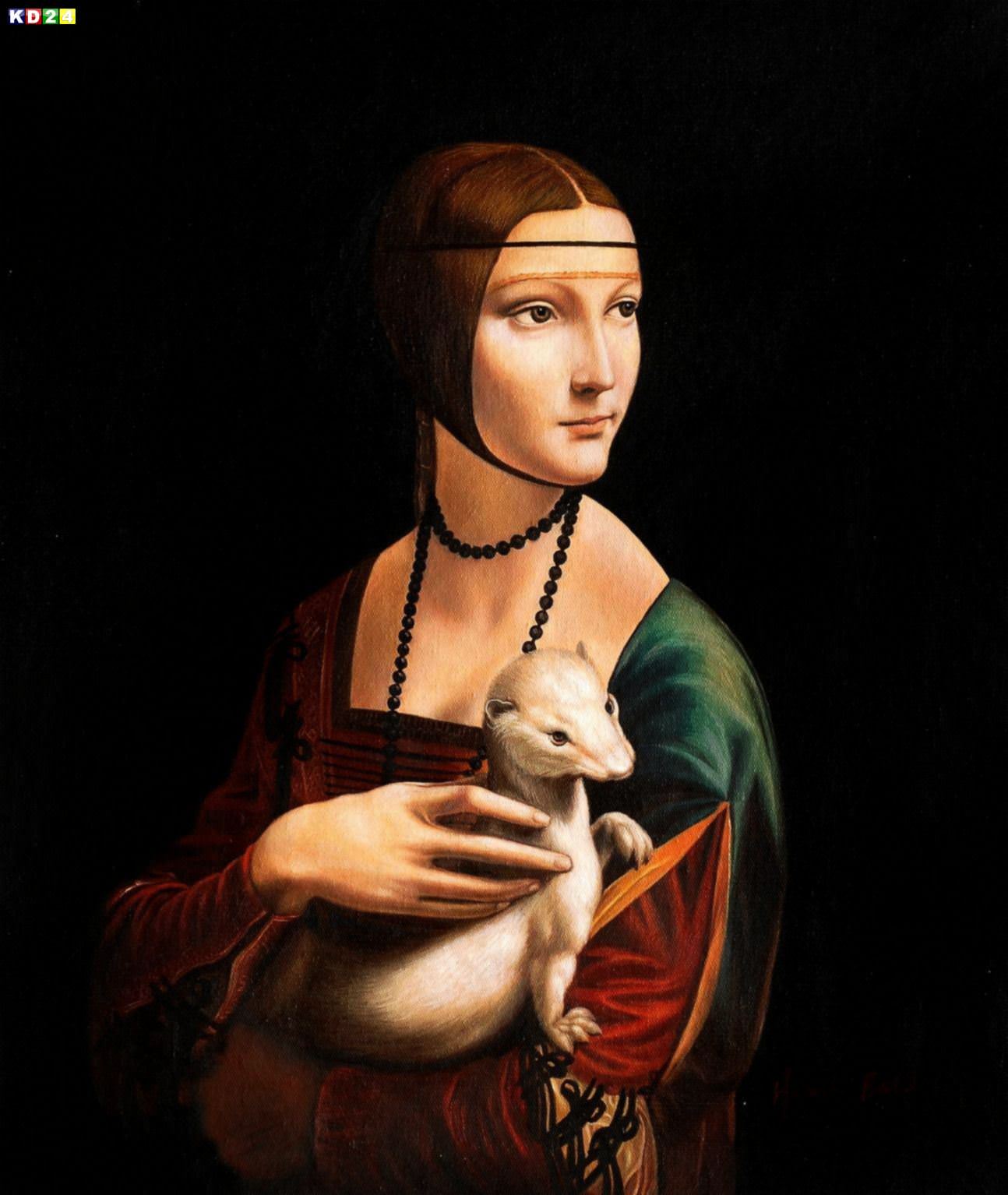 Leonardo da Vinci - Dame mit Hermelin c82958 50x60cm exzellentes Ölgemälde Museumsqualität