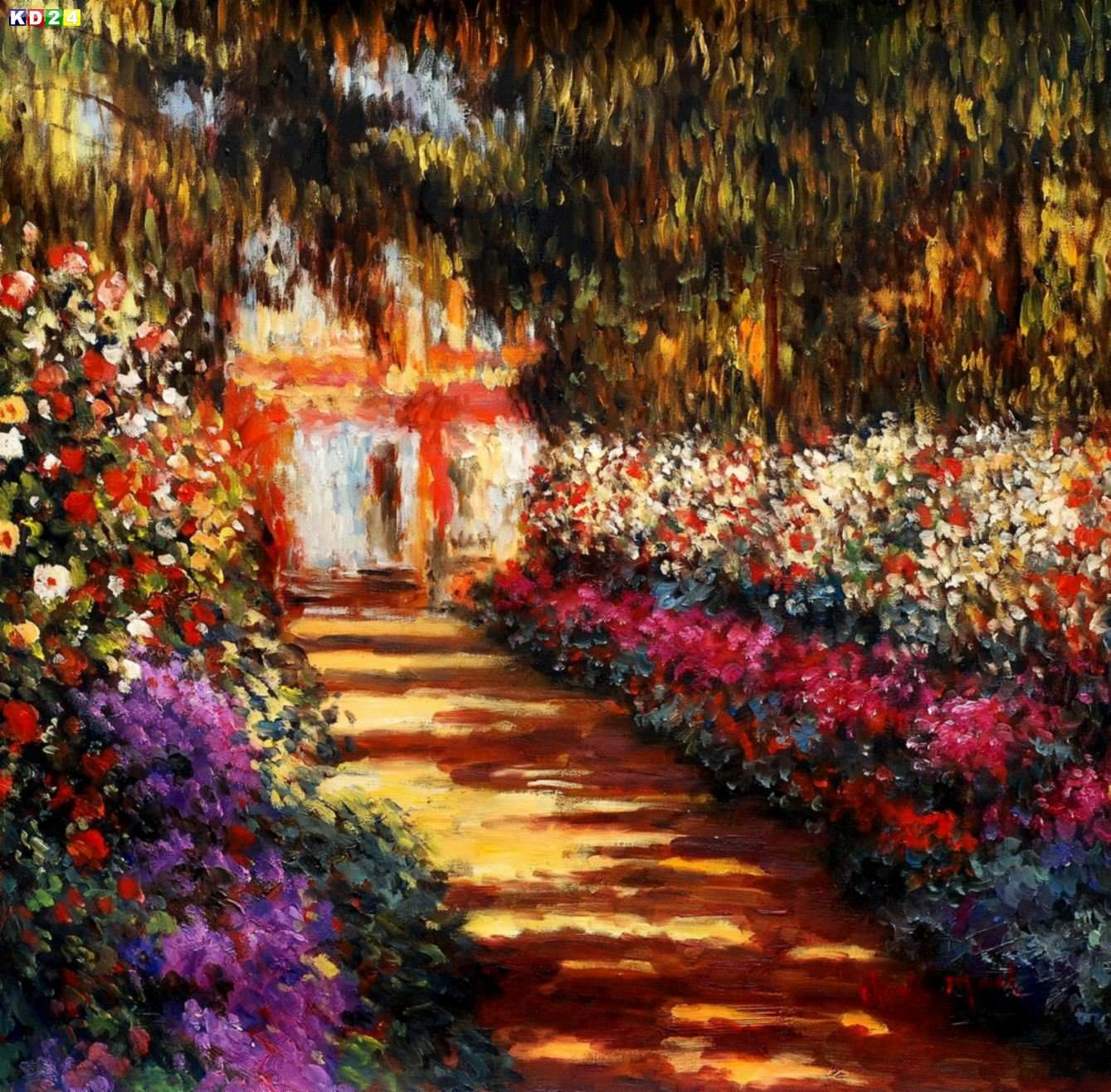 Claude Monet - Blumengarten in Giverny e82937 60x60cm Ölbild handgemalt Museumsqualität