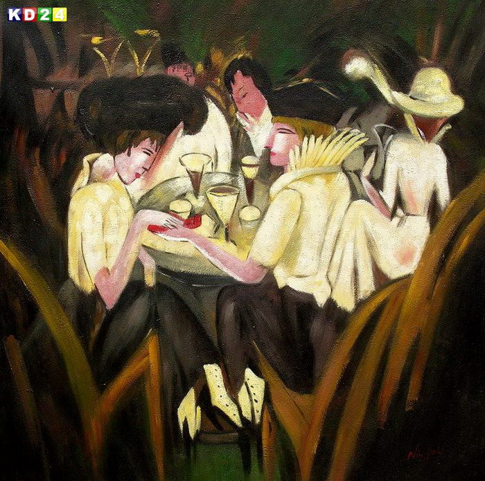 Ernst Ludwig Kirchner - Im Cafegarten g82818 80x80cm Ölbild handgemalt
