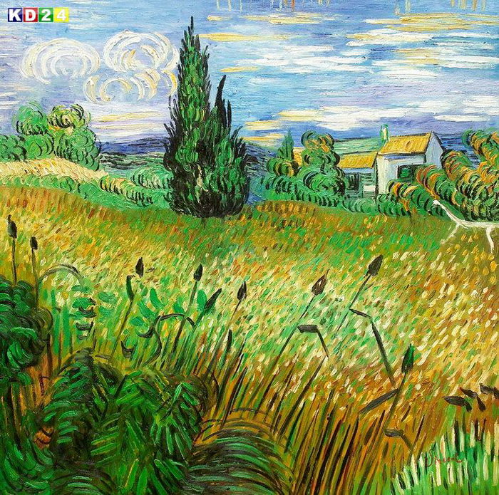 Vincent van Gogh - Grünes Kornfeld mit Zypresse g82823 80x80cm Ölbild handgemalt