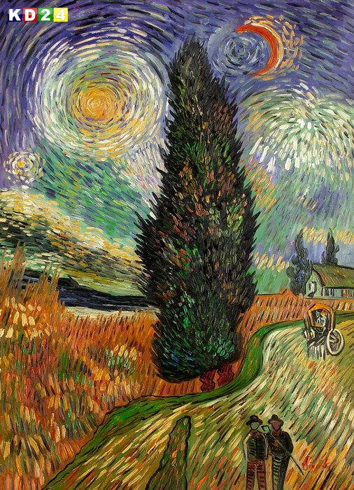 Vincent van Gogh - Sternenhimmel und Zypresse i82864 80x110cm Ölbild handgemalt
