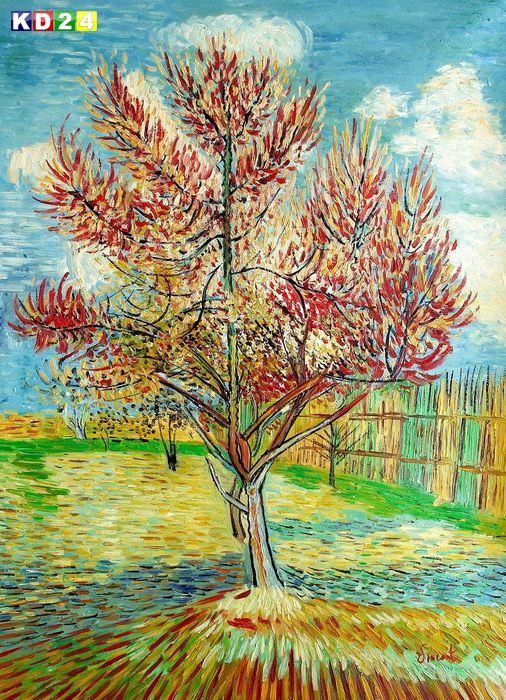 Vincent Van Gogh - Blühender Pfirsichbaum i82865 80x110cm Ölbild handgemalt