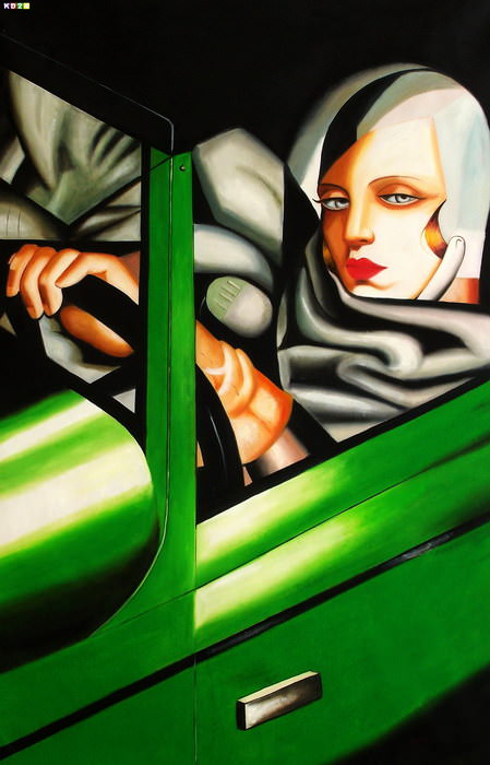Homage of T. de Lempicka - Tamara im grünen Bugatti p82914 120x180cm Ölbild handgemalt