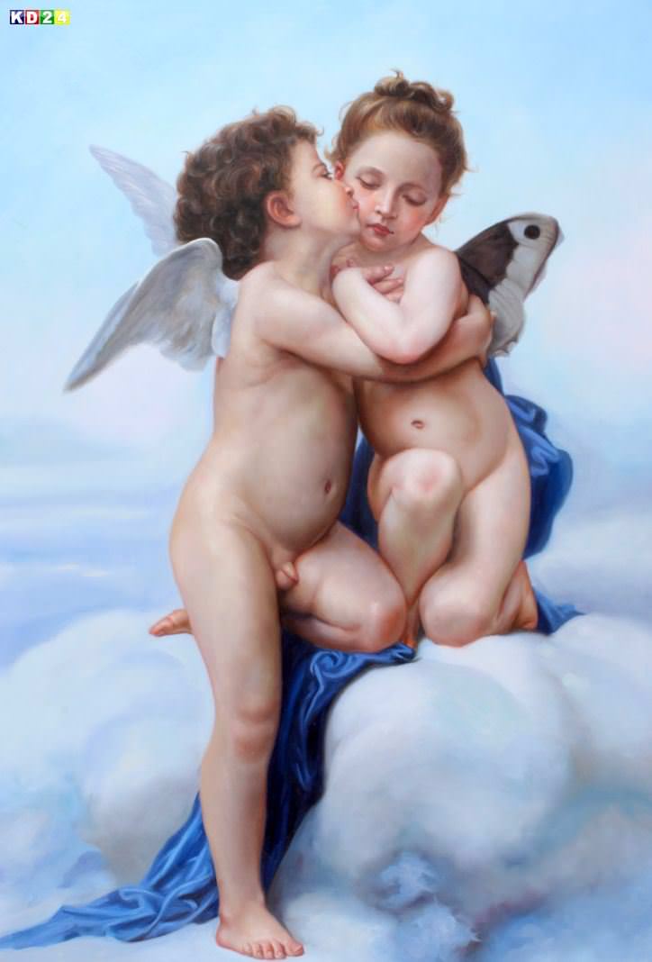William Adolphe Bouguereau - Der erste Kuss d82055s 60x90cm meisterhaftes Ölgemälde Museumsqualität