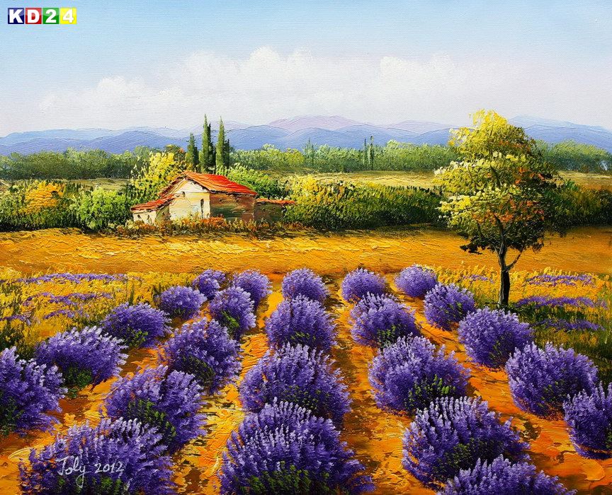 Lavendelfeld in der Toscana b82547 40x50cm exzellentes Ölgemälde handgemalt