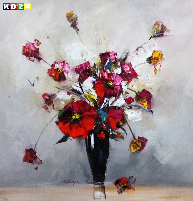 Abstrakt - Buntes Blumenvasen Stillleben h82181 90x90cm abstraktes Ölgemälde