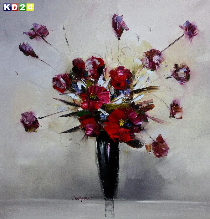 Abstrakt - Buntes Blumenvasen Stillleben h82185 90x90cm abstraktes Ölgemälde