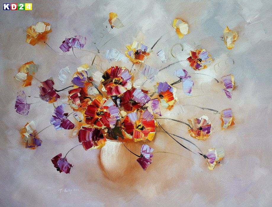 Modern Abstrakt - Vase mit bunten Blumen k82127 90x120cm Ölbild handgemalt