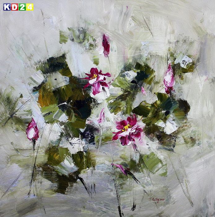 Abstrakt - Der Lotusgarten x82075 100x100cm exzellentes Ölgemälde handgemalt