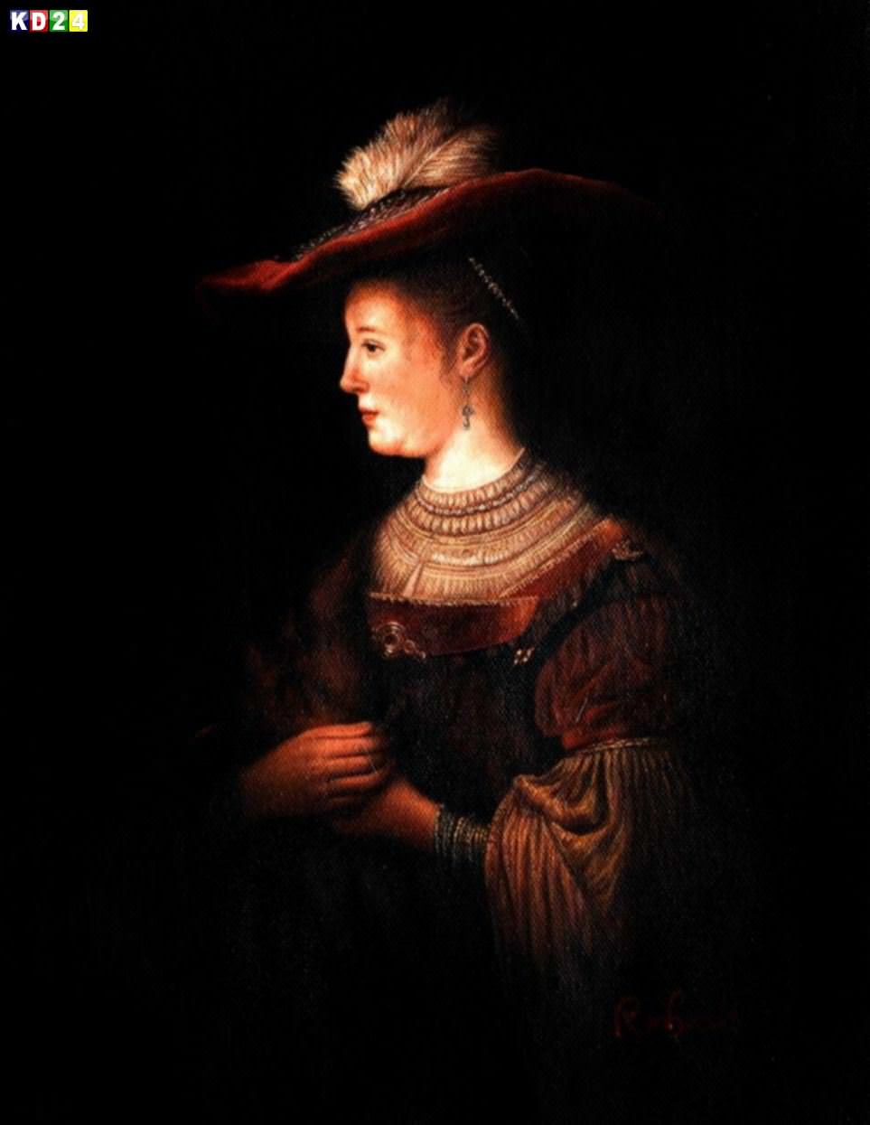 Rembrandt - Saskia in vornehmer Kleidung a81938 30x40cm meisterhaftes Ölbild Museumsqualität