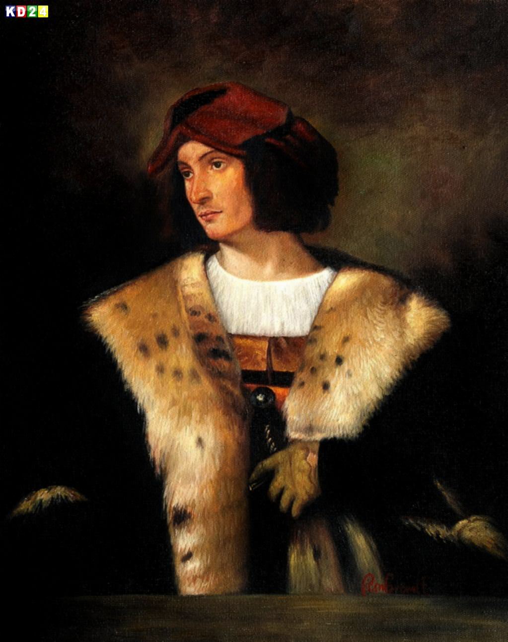 Titian - Portrait eines Mannes mit roter Mütze a81939 30x40cm exzellentes Ölgemälde Museumsqualität