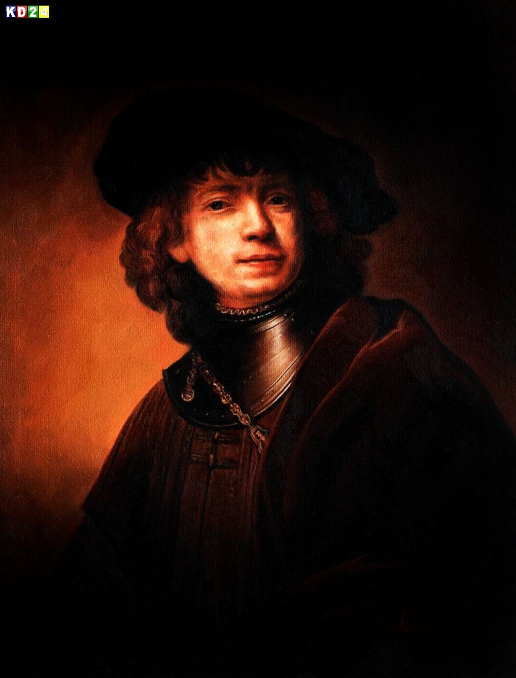 Rembrandt - Selbstportrait als junger Mann a81948 30x40cm exzellentes Ölgemälde Museumsqualität