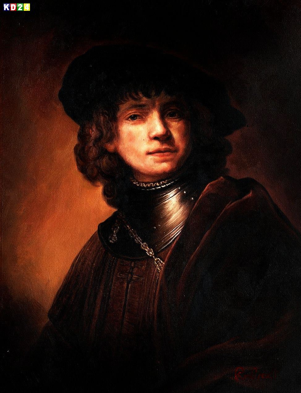 Rembrandt - Selbstportrait als junger Mann b81951 40x50cm exzellentes Ölgemälde Museumsqualität