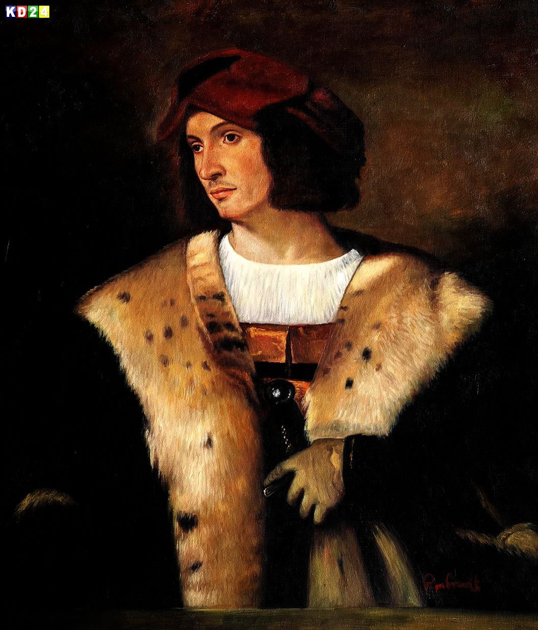 Titian - Portrait eines Mannes mit roter Mütze c81943 50x60cm exzellentes Ölgemälde Museumsqualität