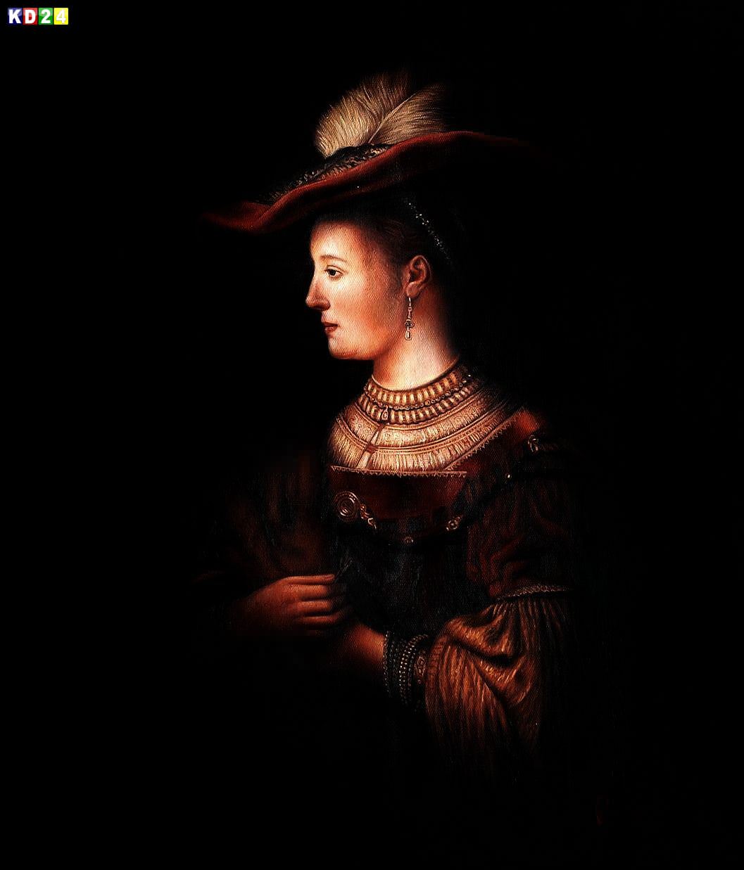 Rembrandt - Saskia in vornehmer Kleidung c81944 50x60cm meisterhaftes Ölbild Museumsqualität