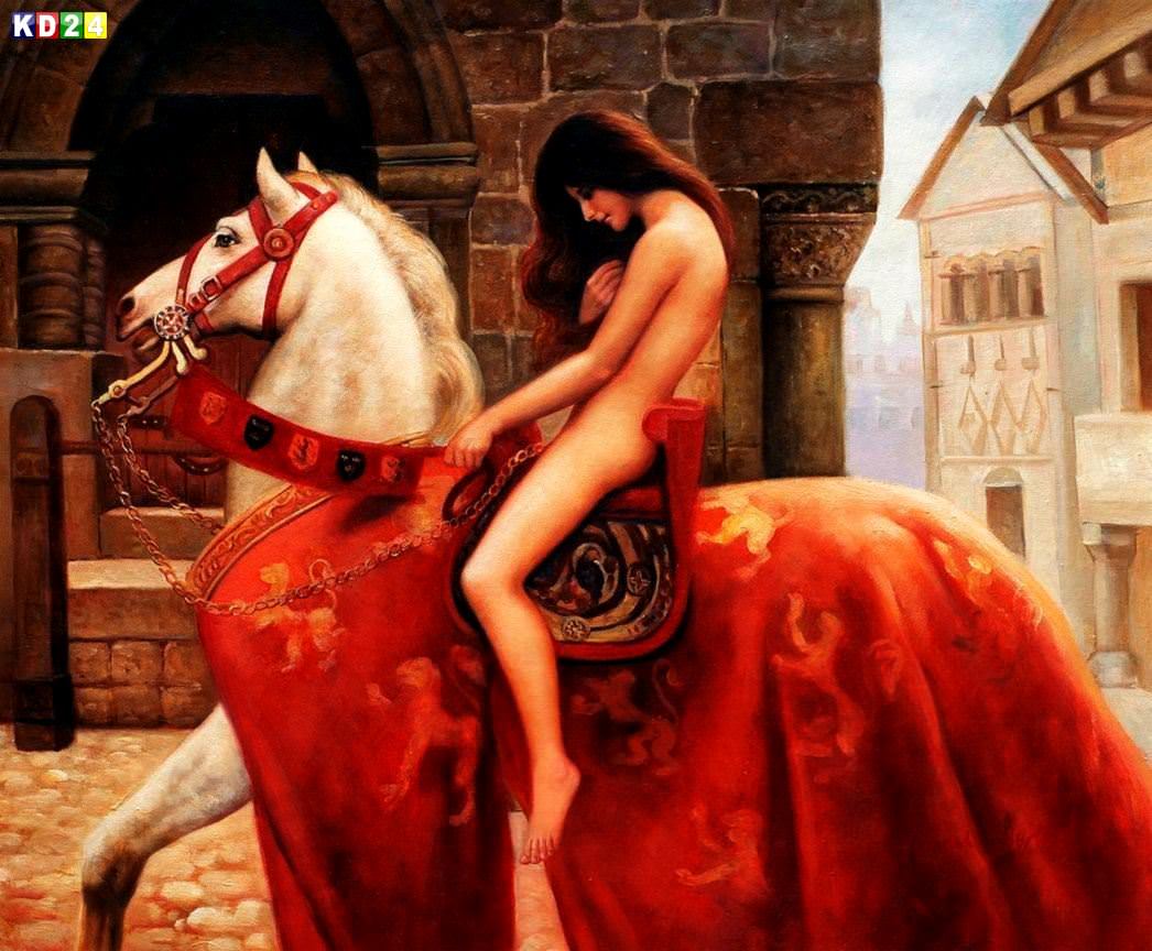 John Collier - Lady Godiva c81953 50x60cm beeindruckendes Gemälde handgemalt Museumsqualität