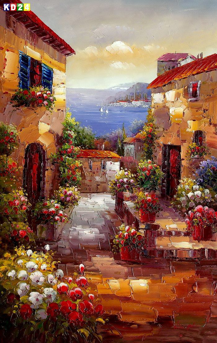 Blumengasse bei Palermo d81829 60x90cm abstraktes Ölbild handgemalt