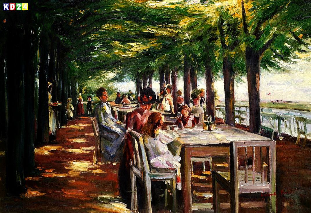 Max Liebermann - Restaurant Jacob an der Elbe d81946 60x90cm meisterhaftes Ölbild Museumsqualität