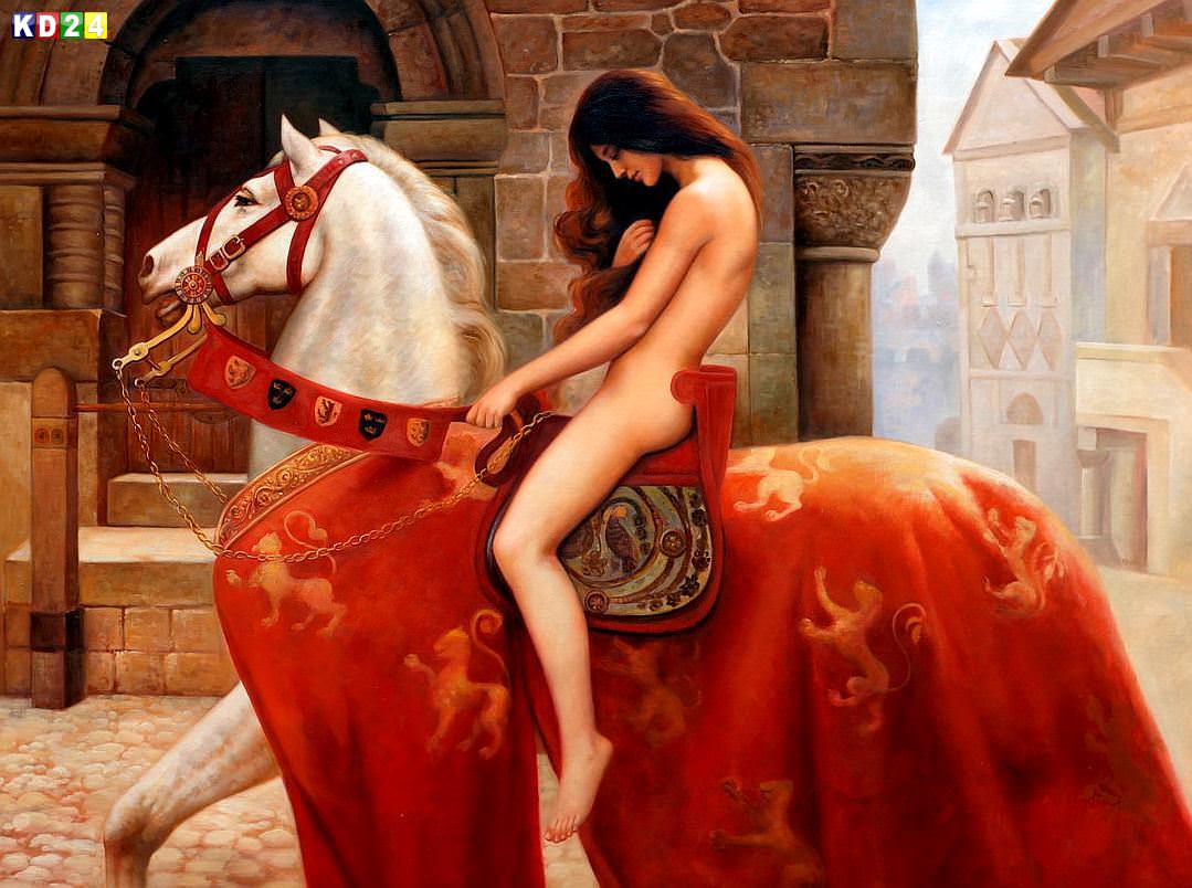 John Collier - Lady Godiva k81955 90x120cm beeindruckendes Gemälde handgemalt Museumsqualität