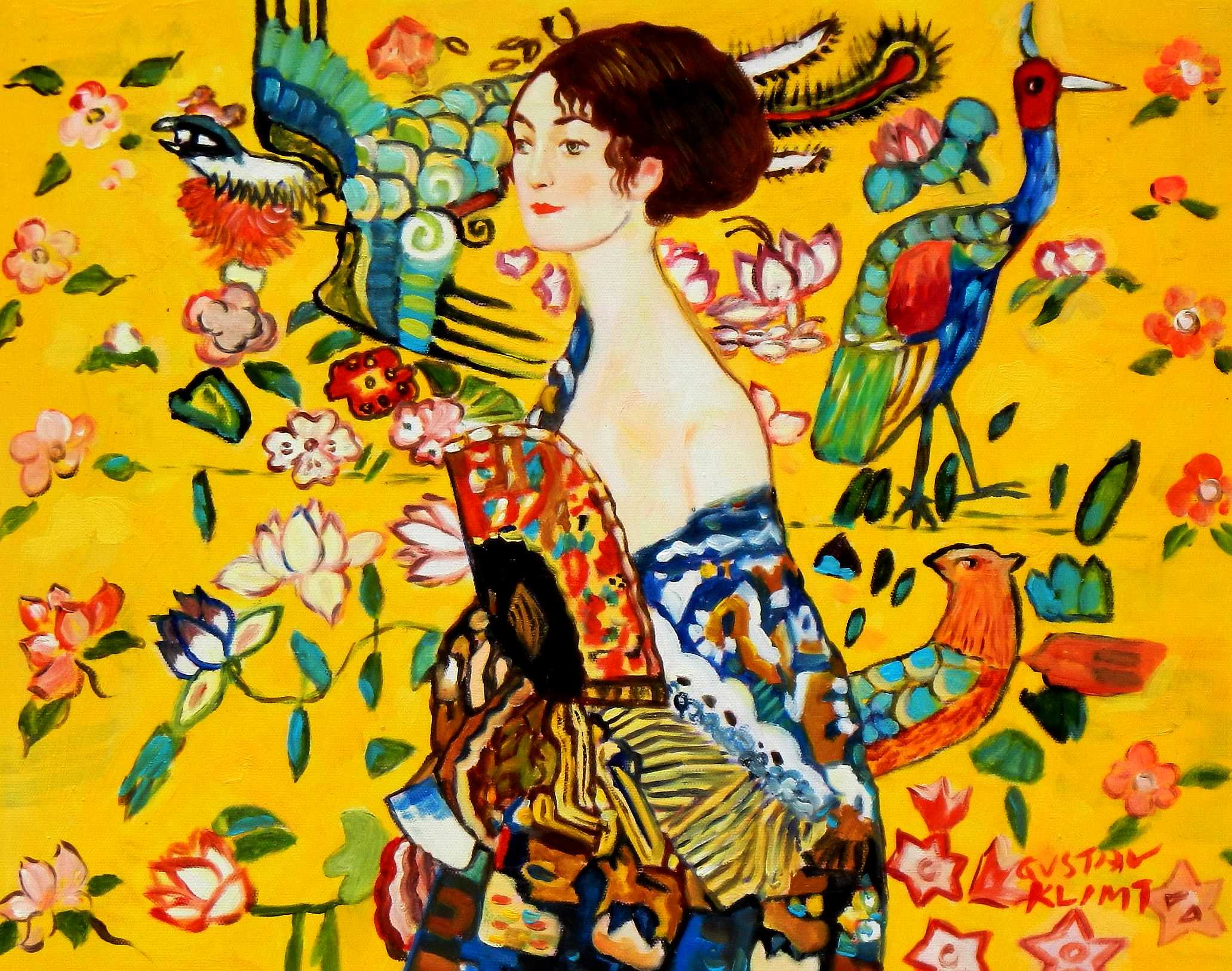 Kunst Gustav Klimt Frau Mit Facher Poster Kunstdruck Bild 40x50cm Antiquitaten Kunst Subzy Mk